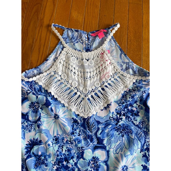 Lilly Pulitzer Dress Women 6 Blue Pearl Soft Shift Crochet Lace Boho Halter NWT - Picture 3 of 10
